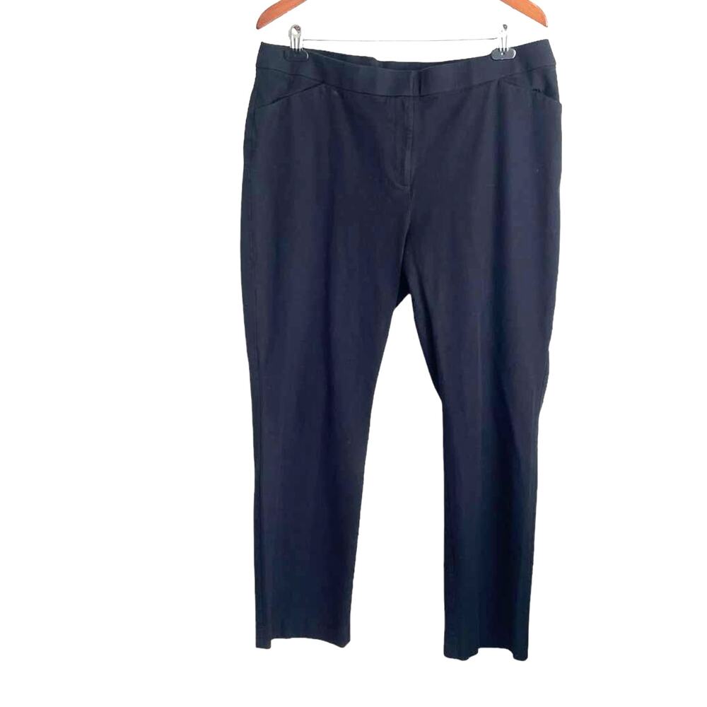 Chicos Women Pants Straight Leg Zip Clasp Pockets Cotton Stretch Size 16 Black